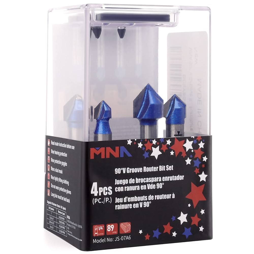 Amazon.co.jp: MNA 90° V 溝ルータービット 4個セット 1/4インチ